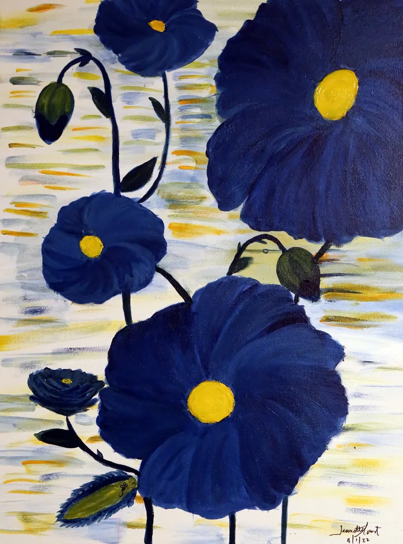 Blue Blooms — painting on canvas, by Jeanette Ernst