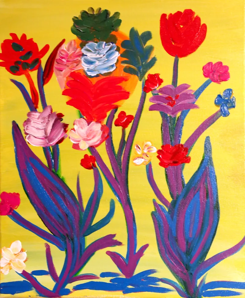 Garden on Yellow — painting on canvas, by Jeanette Ernst