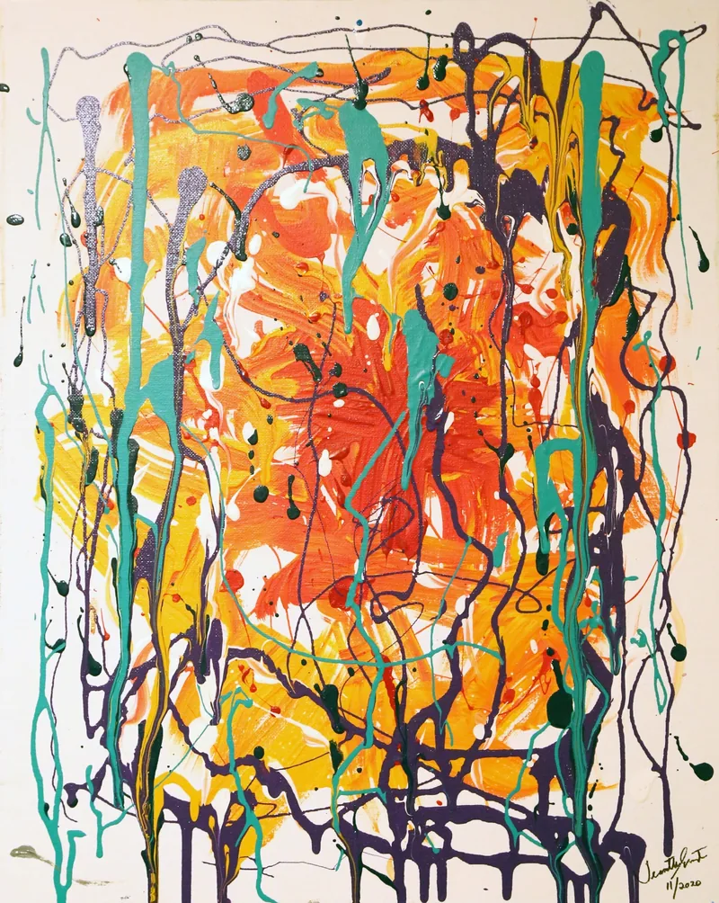 Golden Drips — painting on canvas, by Jeanette Ernst