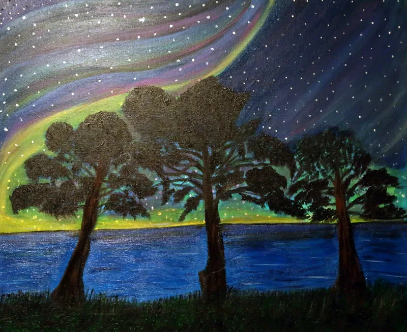 Lakeside Night — painting on canvas, by Jeanette Ernst