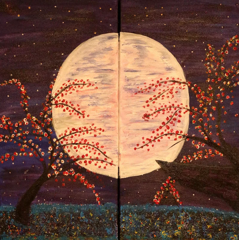 Moon and Blossoms — painting on canvas, by Jeanette Ernst