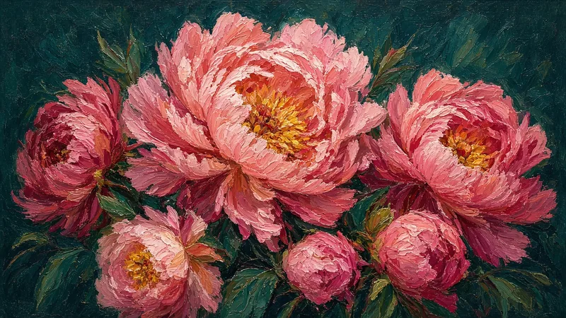 Peonies in Bloom — oil on canvas, 30 × 17 in, by Jeanette Ernst