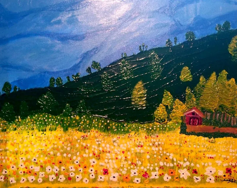 Red Barn Meadow — painting on canvas, by Jeanette Ernst
