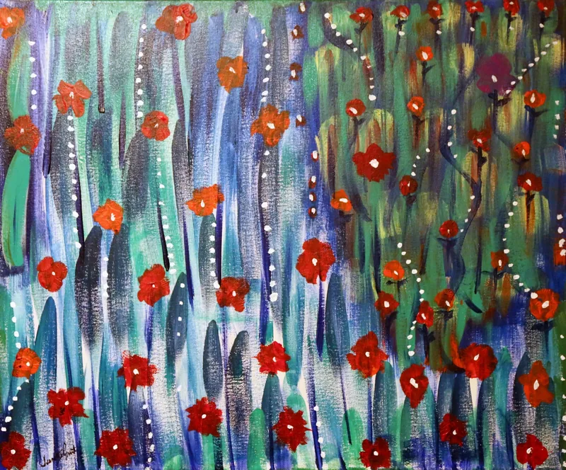 Scarlet Rain — painting on canvas, by Jeanette Ernst