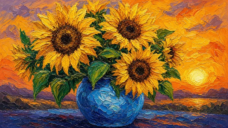 Sunflower Evening — oil on canvas, 48 × 27 in, by Jeanette Ernst